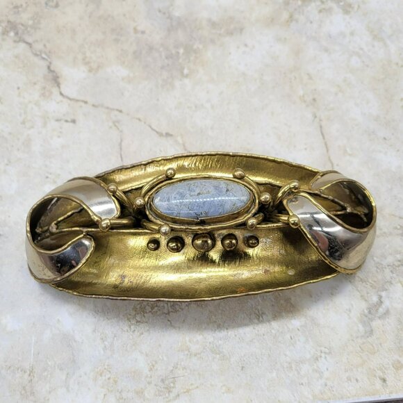 Signed Luciano Huge Belt Buckle Brutalist Brass Silver Modernist - Picture 7 of 11